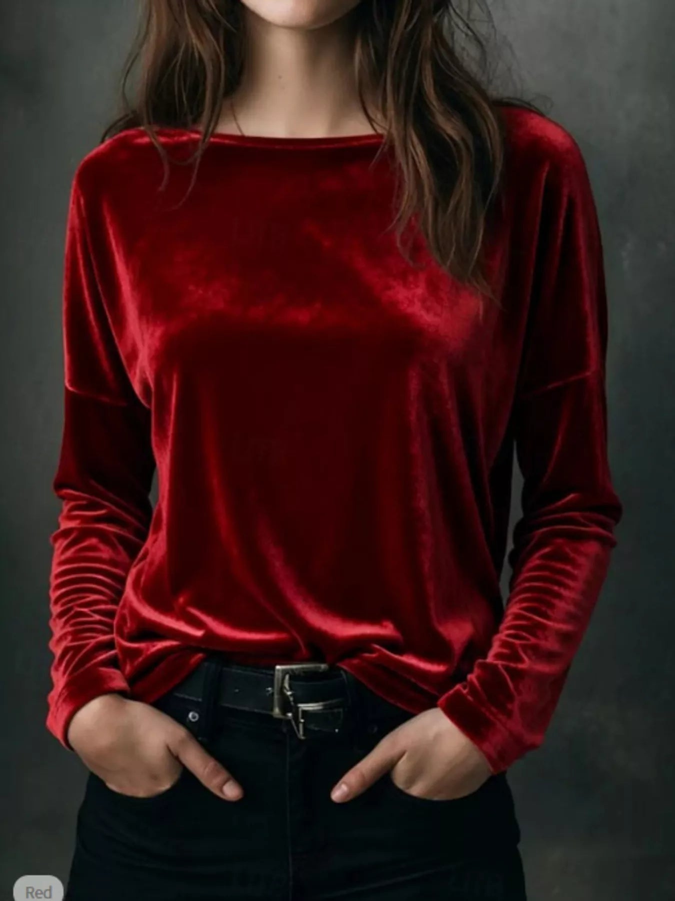 Full Size Velvet Long Sleeve T-Shirt Plus Size - Lara Moda