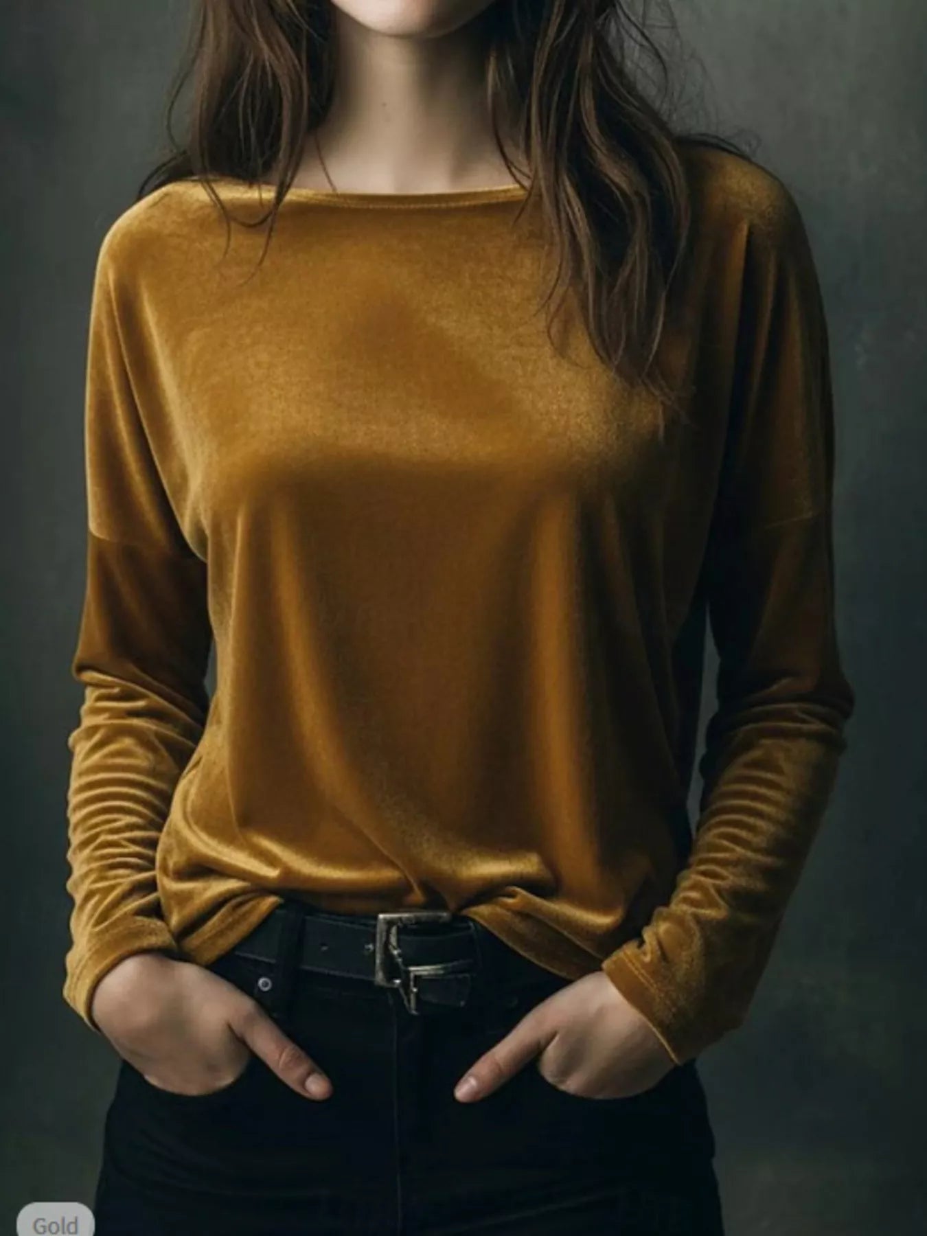 Full Size Velvet Long Sleeve T-Shirt Plus Size - Lara Moda