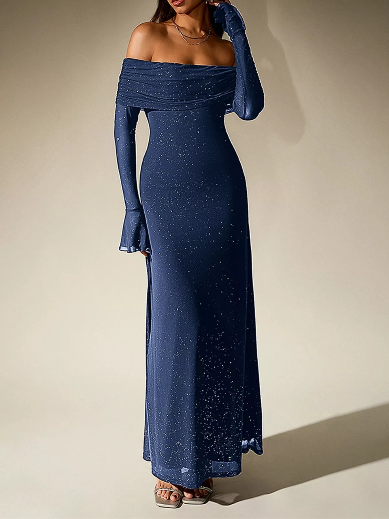 Glitter Off-Shoulder Maxi Dress - Lara Moda