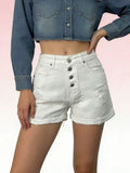 High-Waisted Button-Fly Distressed Denim Shorts - Lara Moda