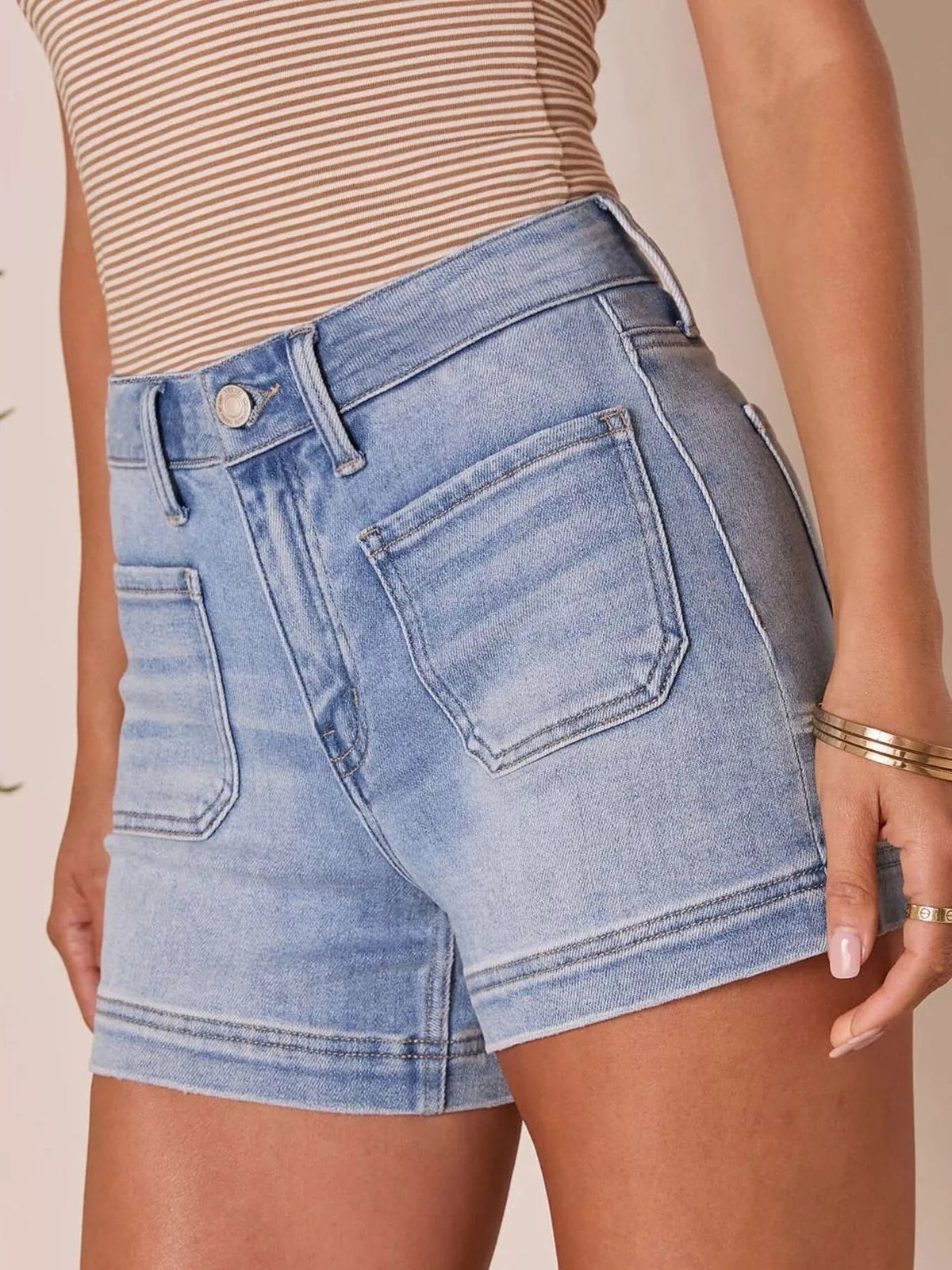 High-Waisted Pocketed Denim Shorts - Lara-moda store