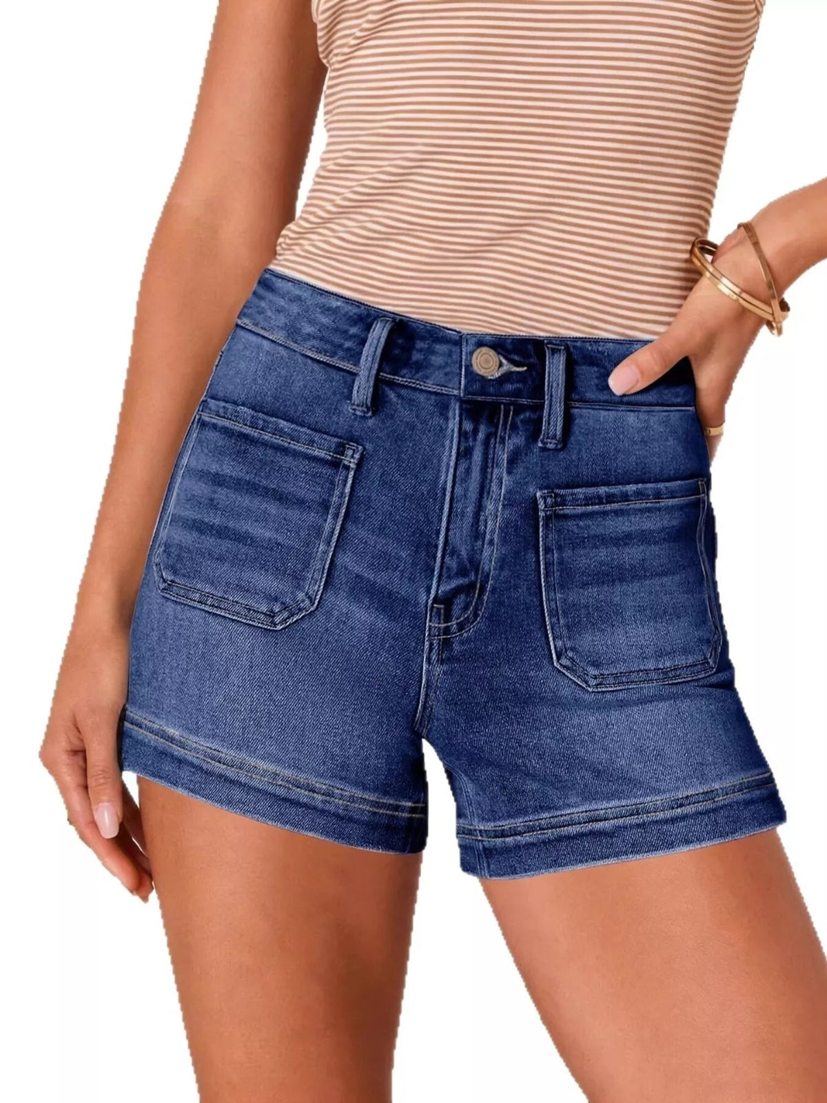 High-Waisted Pocketed Denim Shorts - Lara-moda store