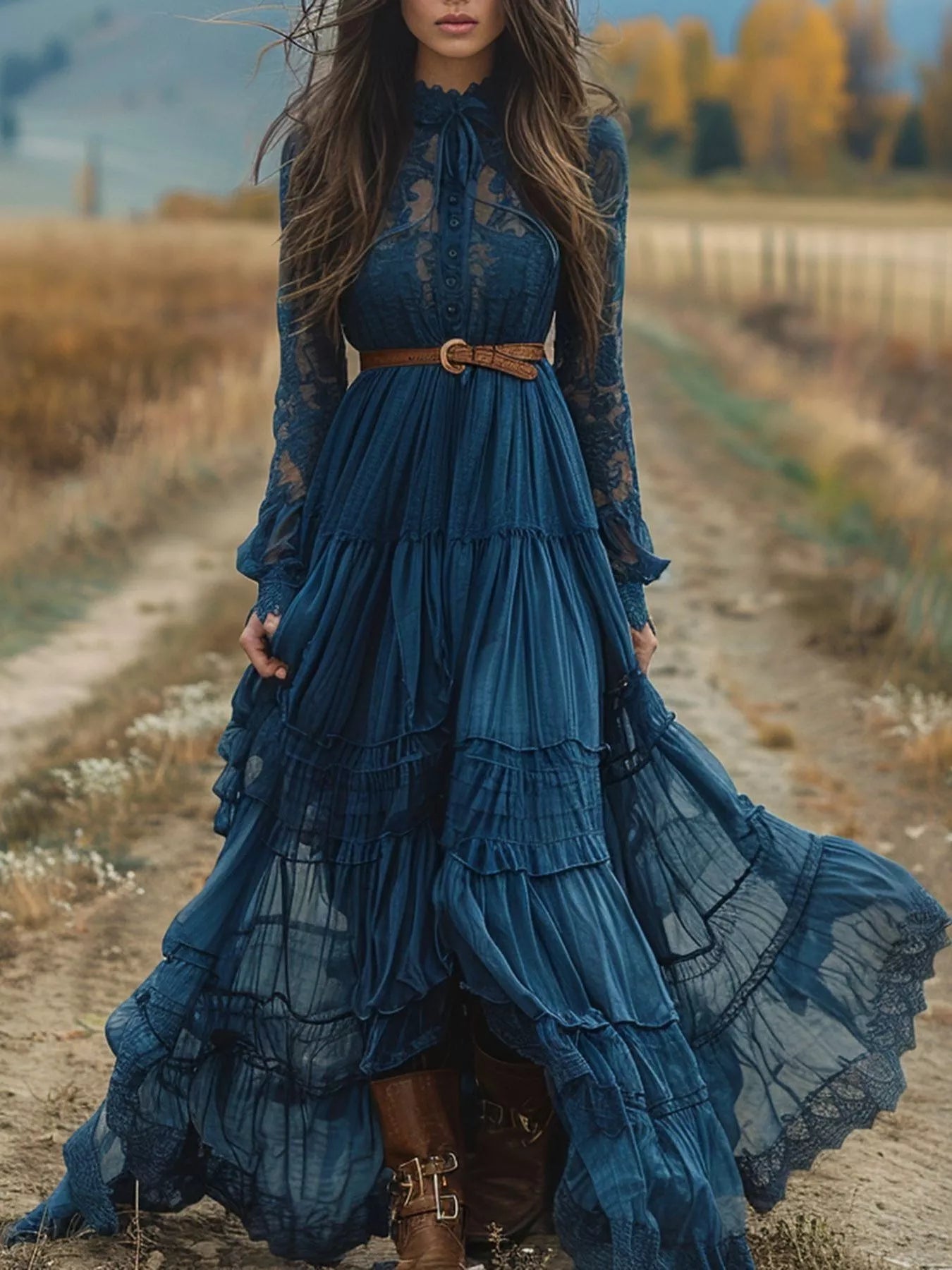 Lace Long Sleeve Maxi Dress - Lara Moda