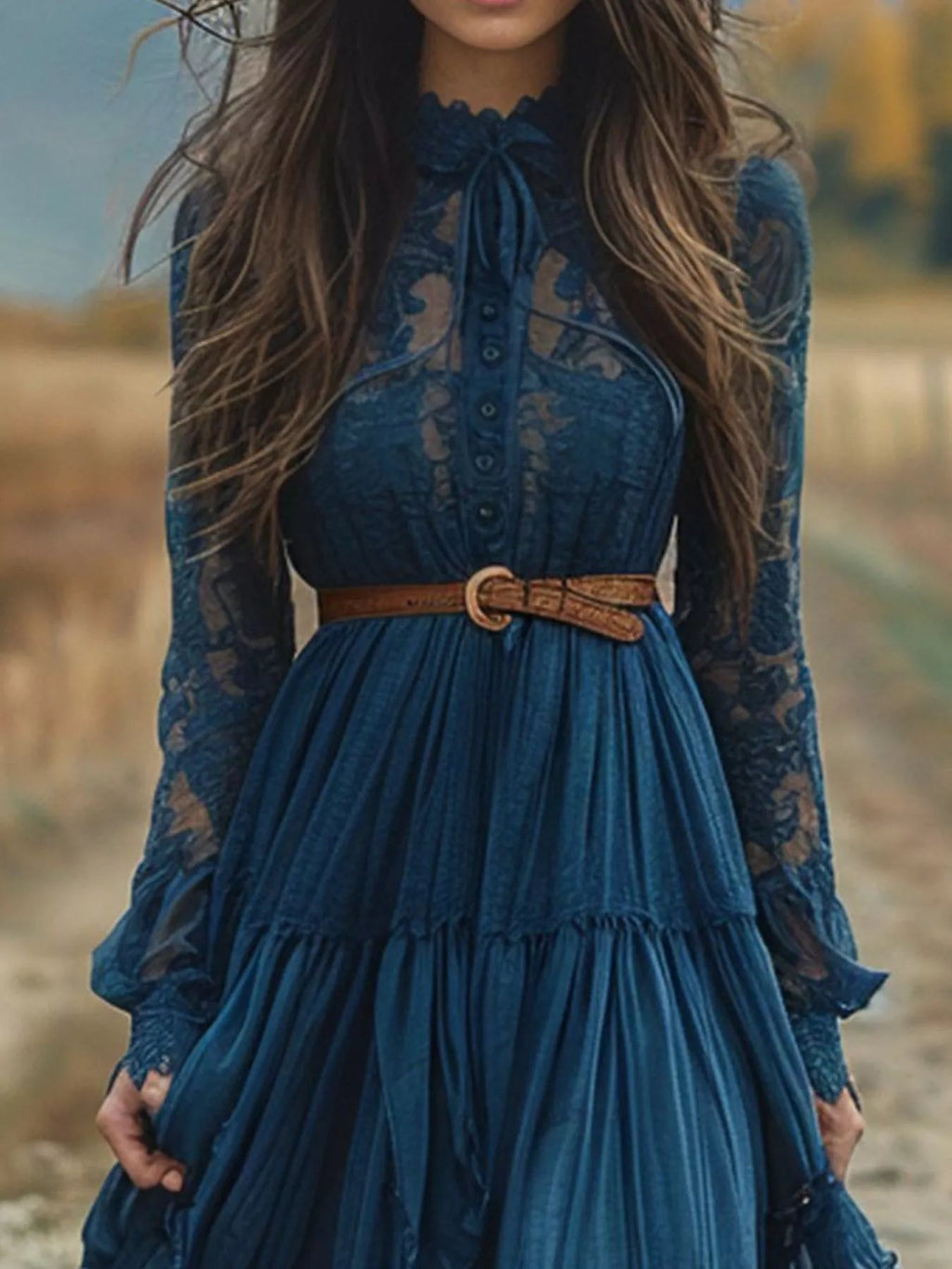 Lace Long Sleeve Maxi Dress - Lara Moda
