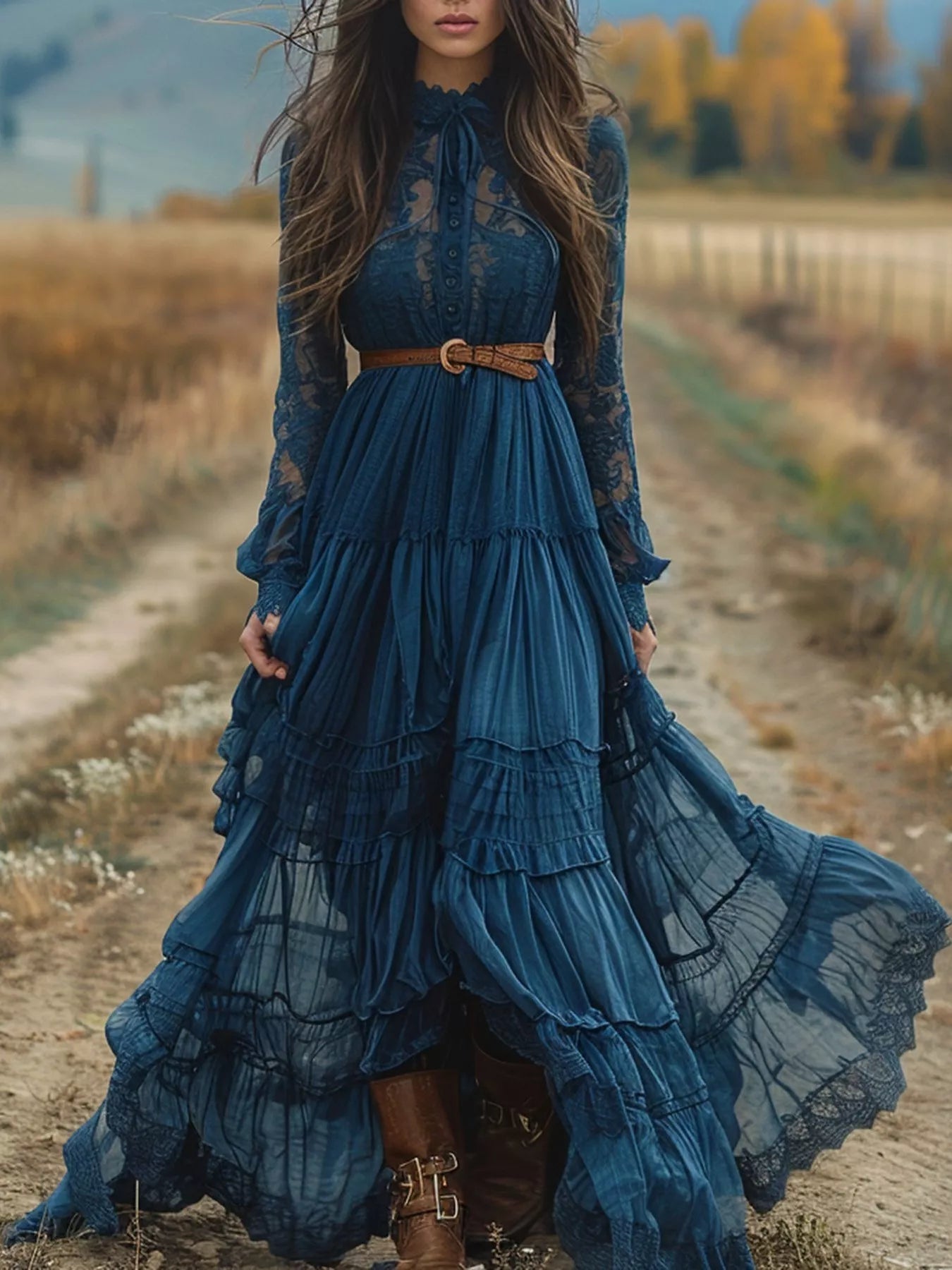 Lace Long Sleeve Maxi Dress - Lara Moda