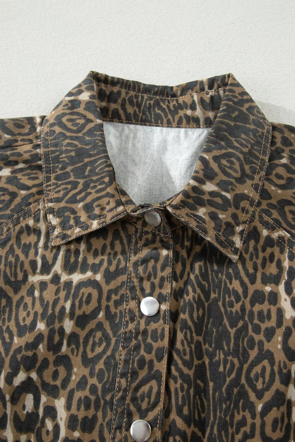 Leopard Print Puff Sleeve Denim Dress - Lara-moda store