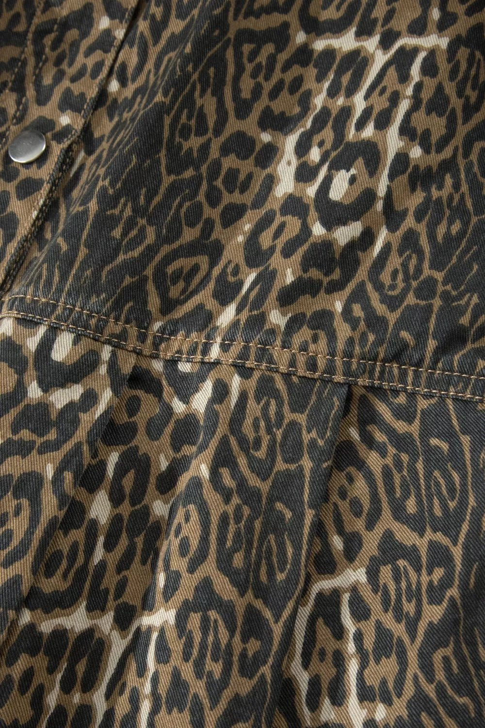 Leopard Print Puff Sleeve Denim Dress - Lara-moda store