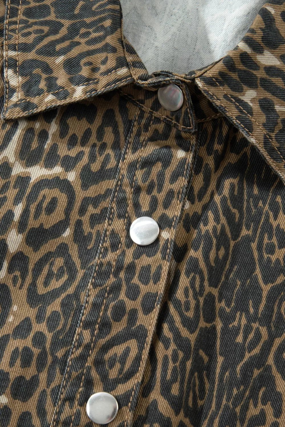 Leopard Print Puff Sleeve Denim Dress - Lara-moda store