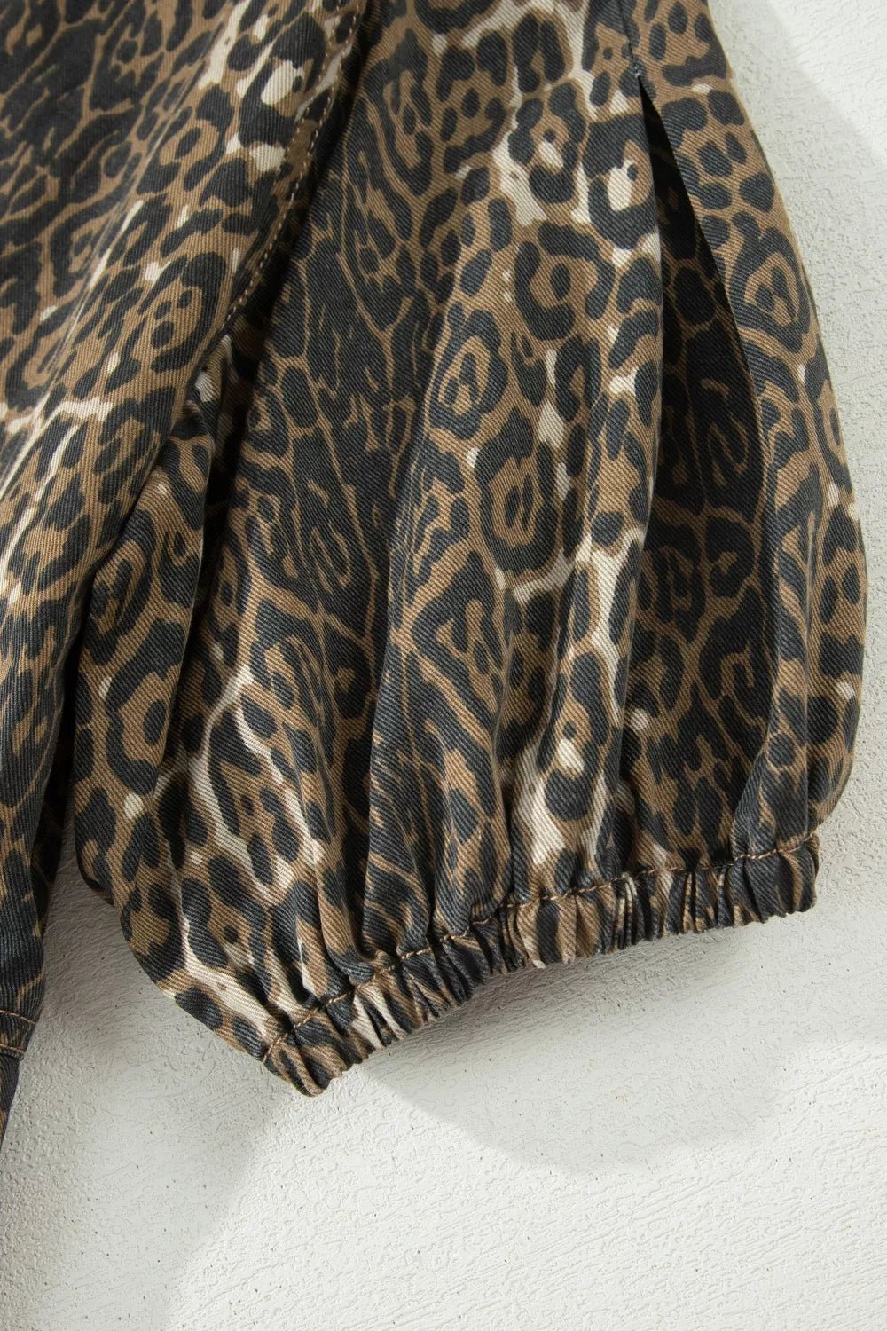 Leopard Print Puff Sleeve Denim Dress - Lara-moda store