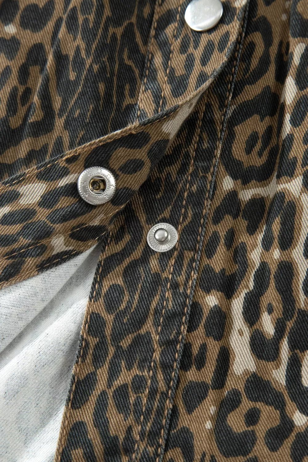 Leopard Print Puff Sleeve Denim Dress - Lara-moda store