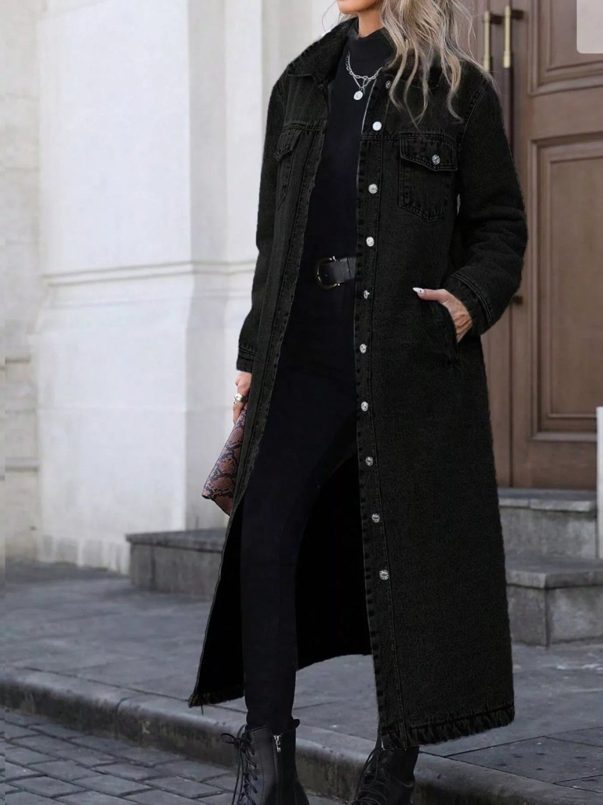 Longline Button-Front Denim Jacket - Lara-moda store