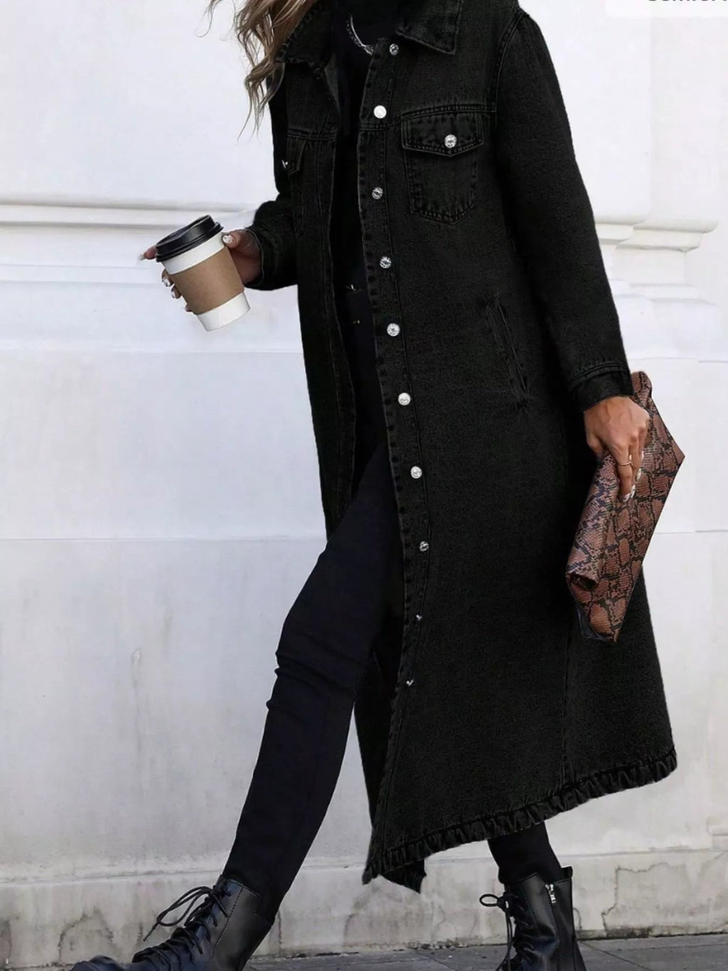 Longline Button-Front Denim Jacket - Lara-moda store