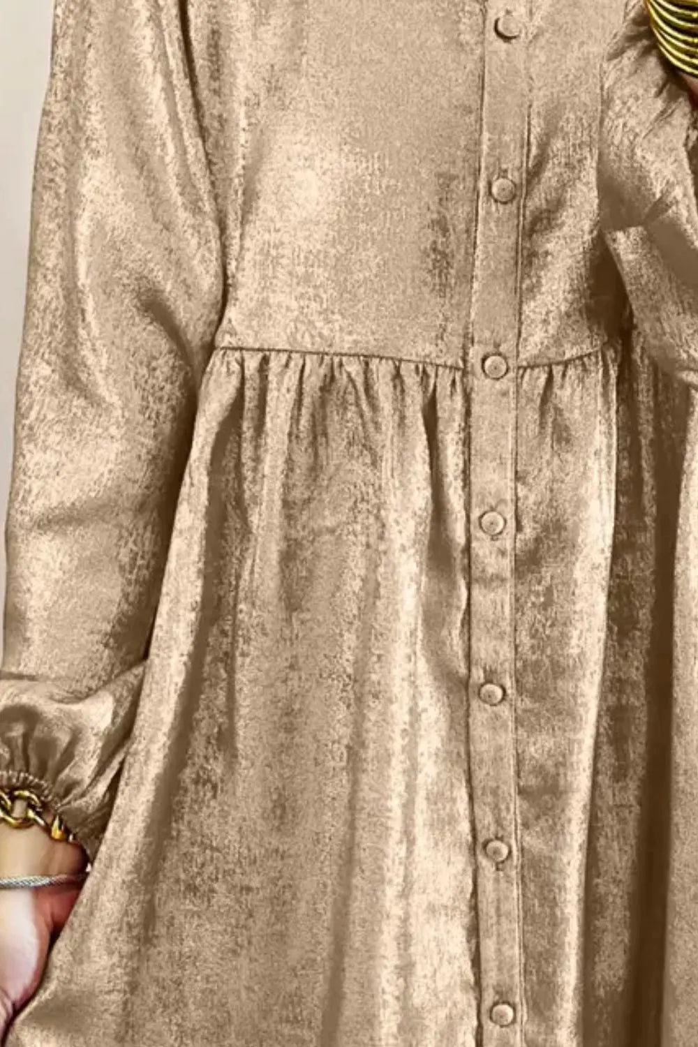 Metallic Sheen Long Sleeve Mini Dress - Lara Moda