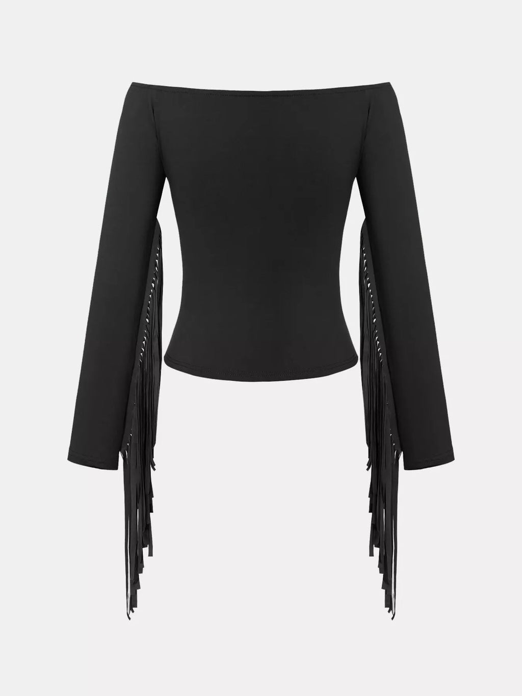 Off-Shoulder Fringe Sleeve T-Shirt - Lara Moda