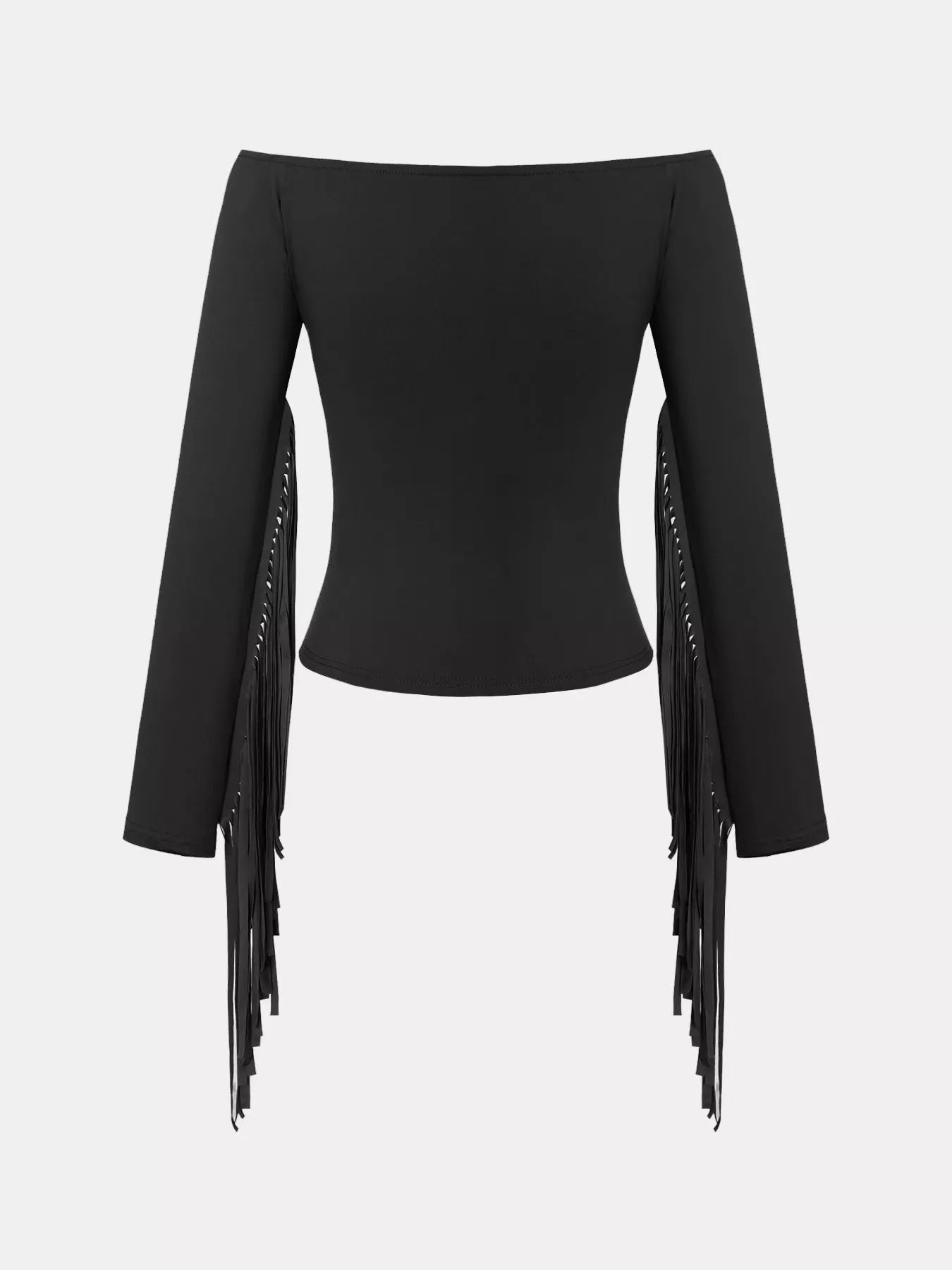 Off-Shoulder Fringe Sleeve T-Shirt - Lara Moda