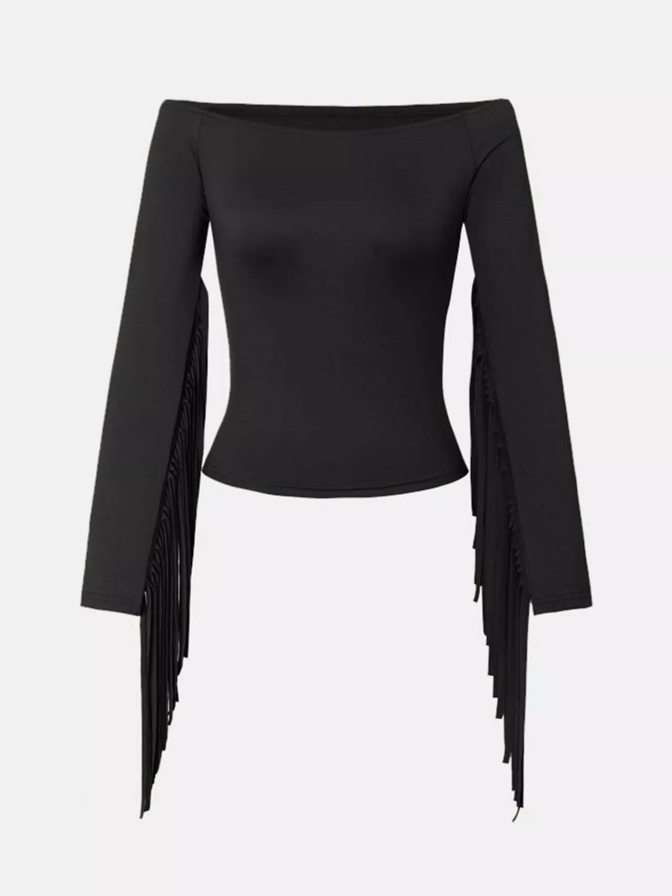 Off-Shoulder Fringe Sleeve T-Shirt - Lara Moda
