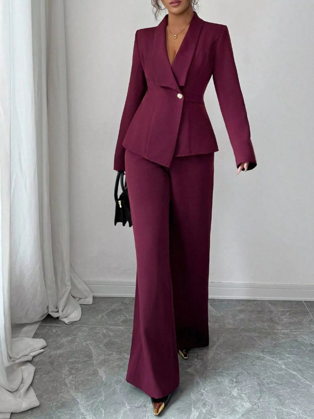 One Button Blazer and Pants Set - Lara Moda