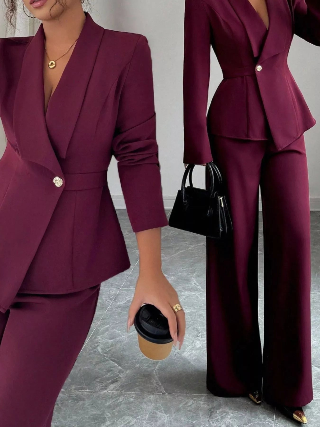 One Button Blazer and Pants Set - Lara Moda