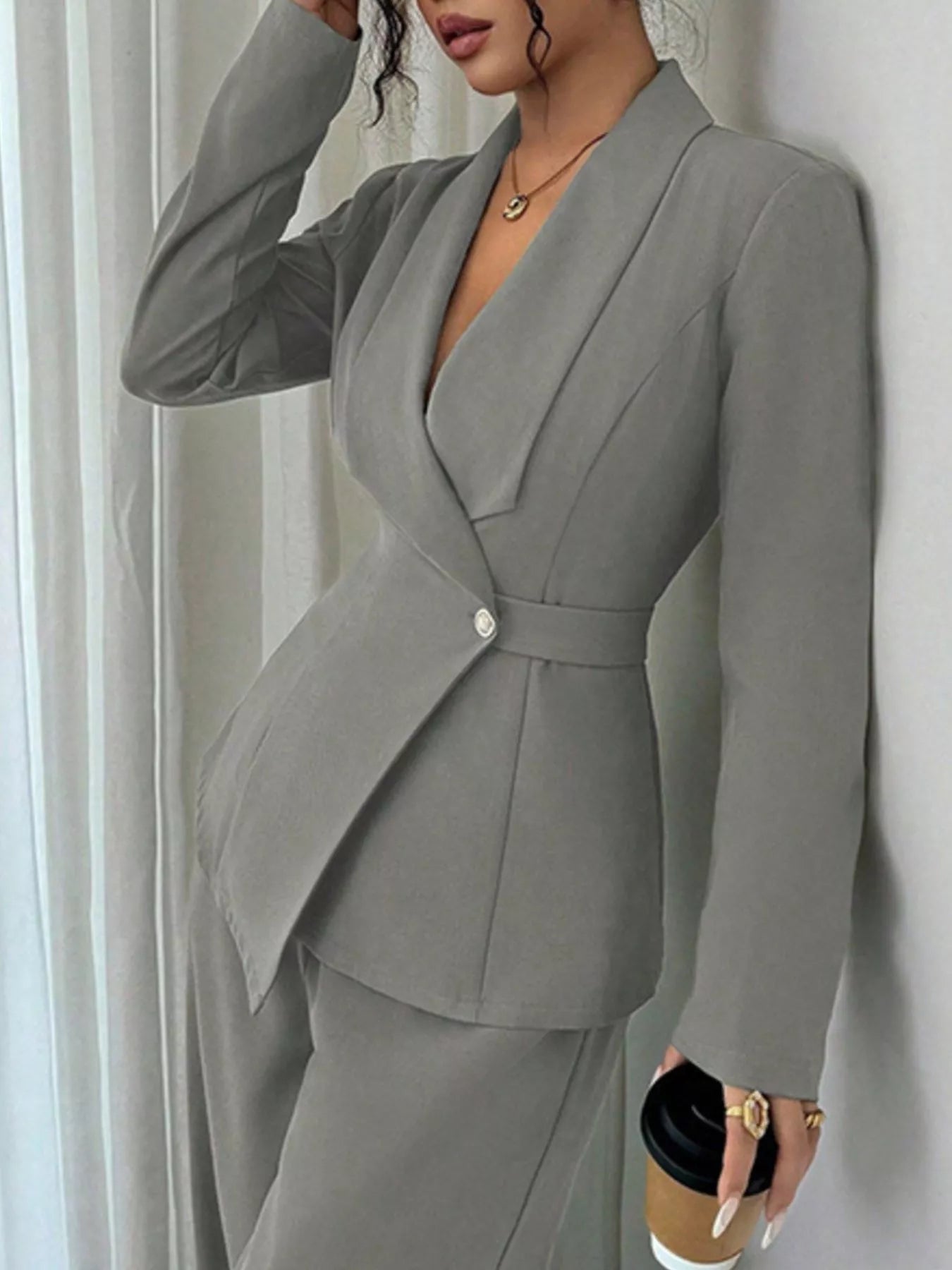 One Button Blazer and Pants Set - Lara Moda