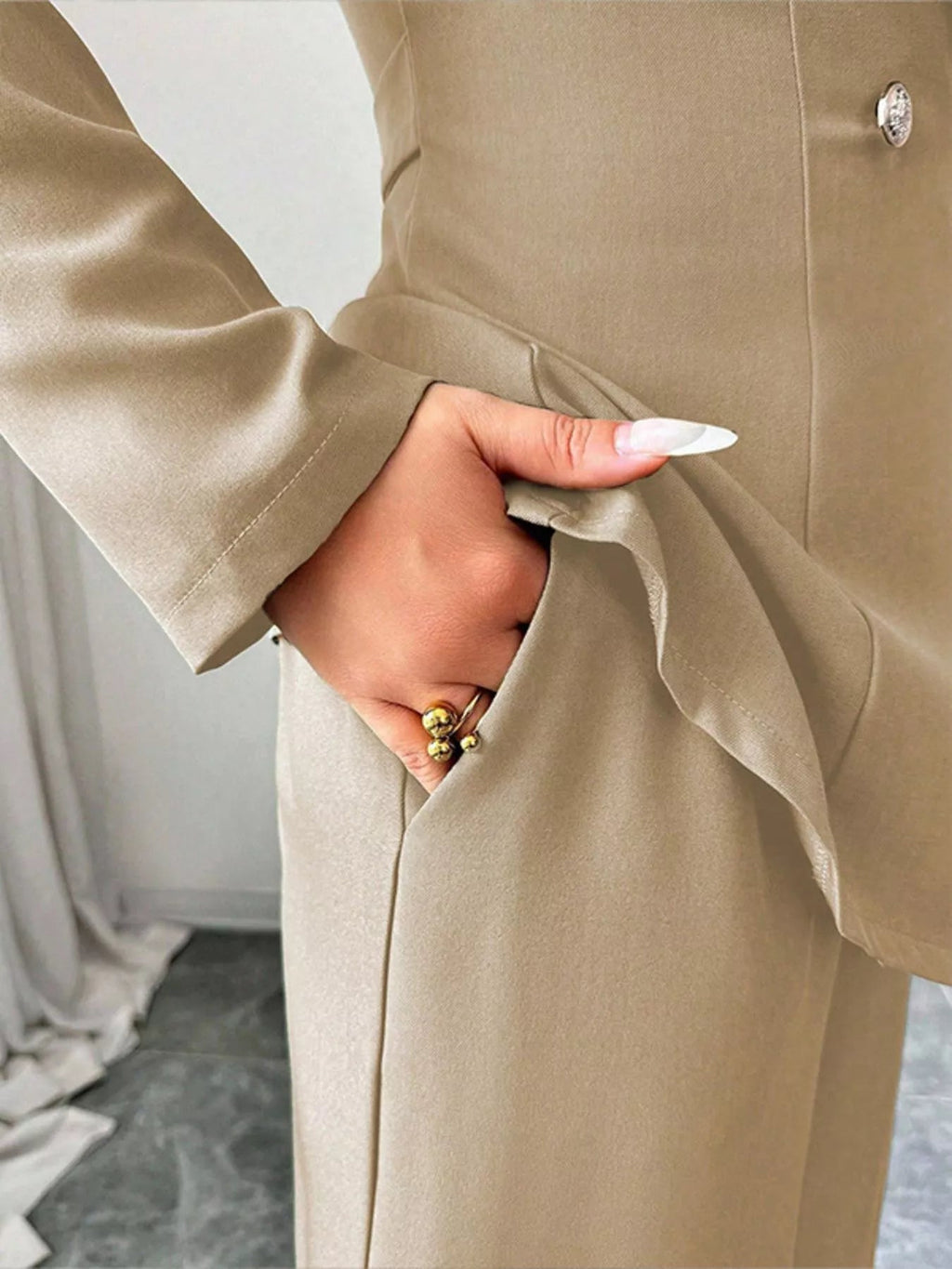 One Button Blazer and Pants Set - Lara Moda