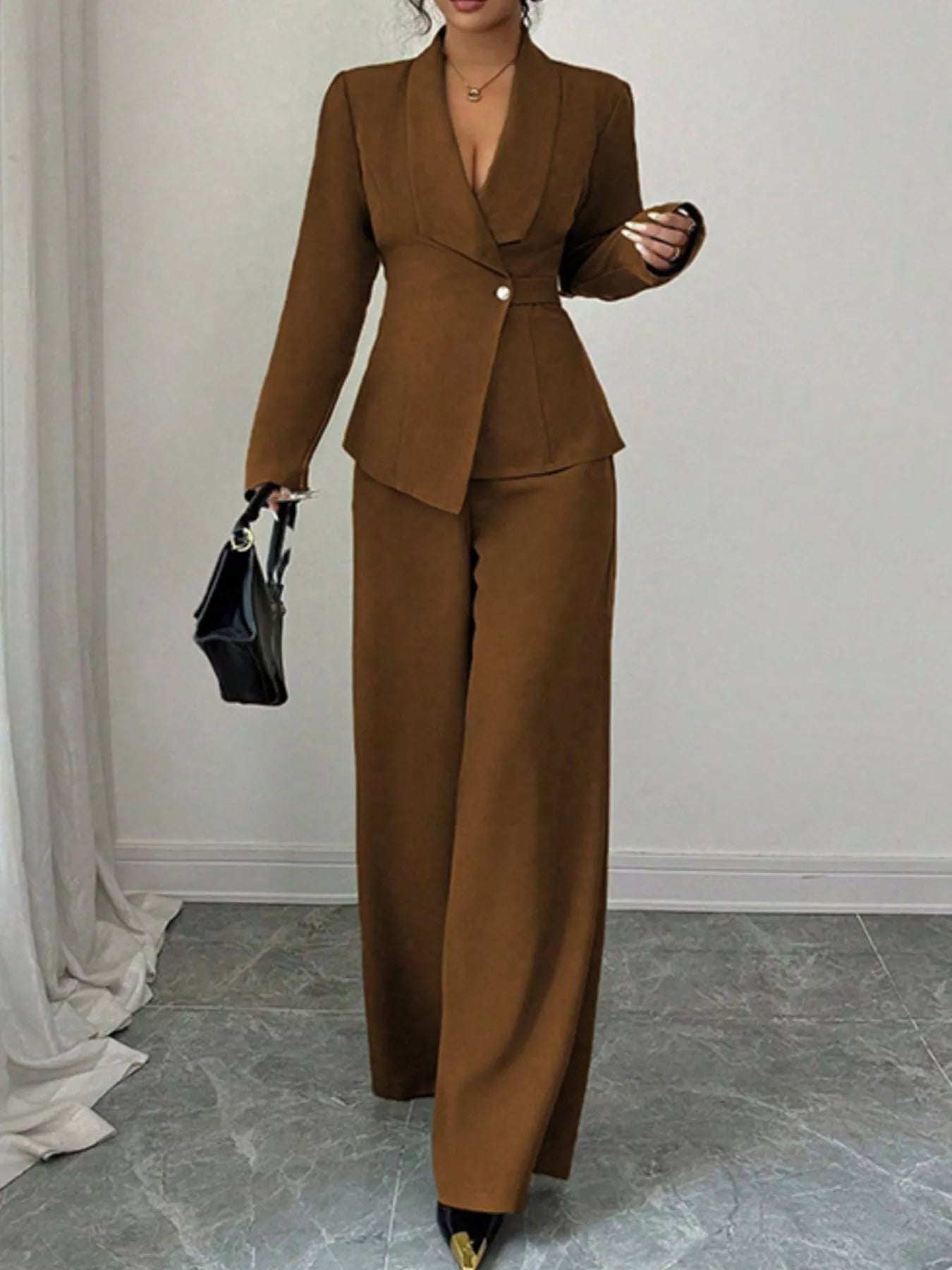 One Button Blazer and Pants Set - Lara Moda
