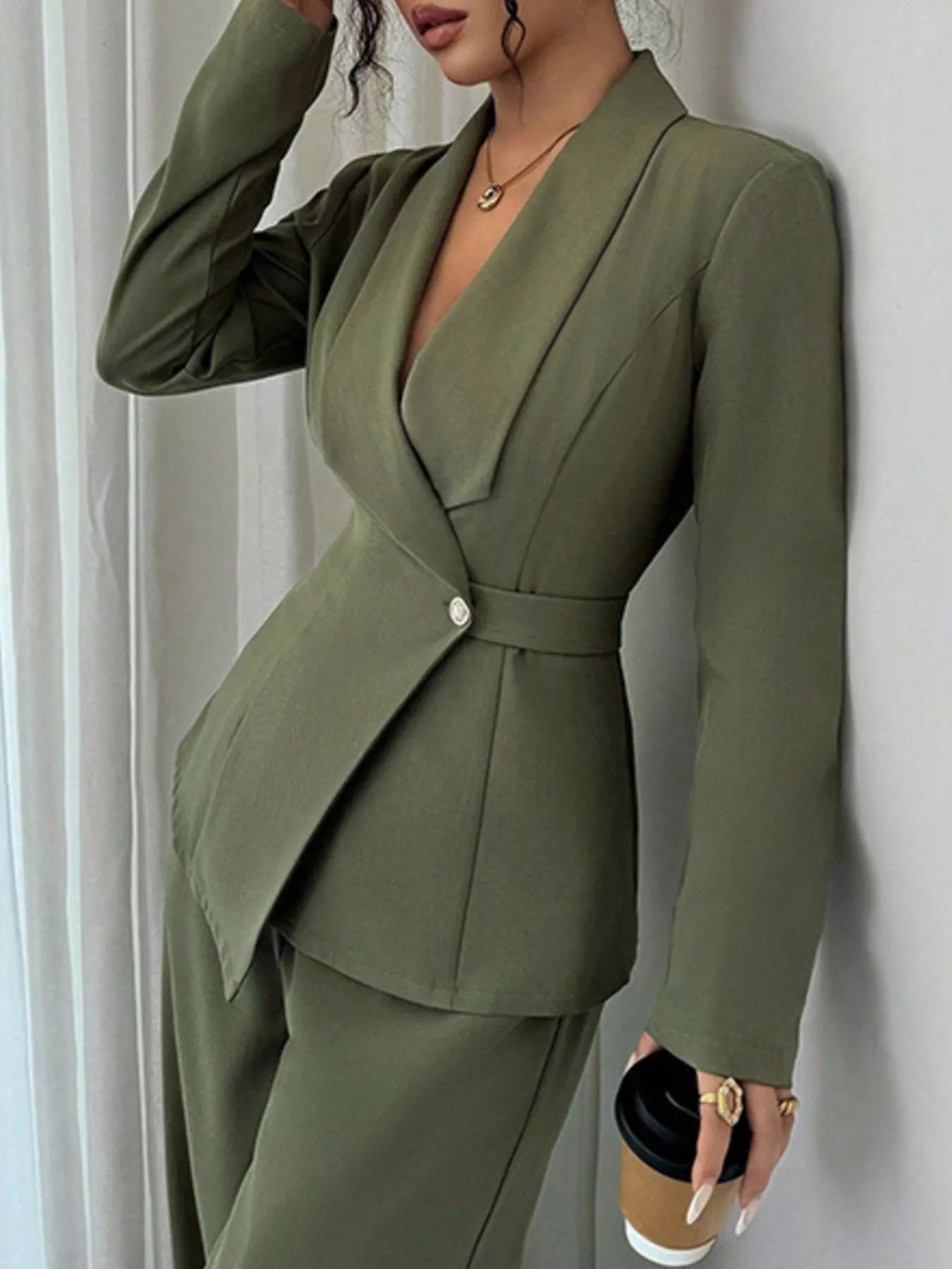 One Button Blazer and Pants Set - Lara Moda
