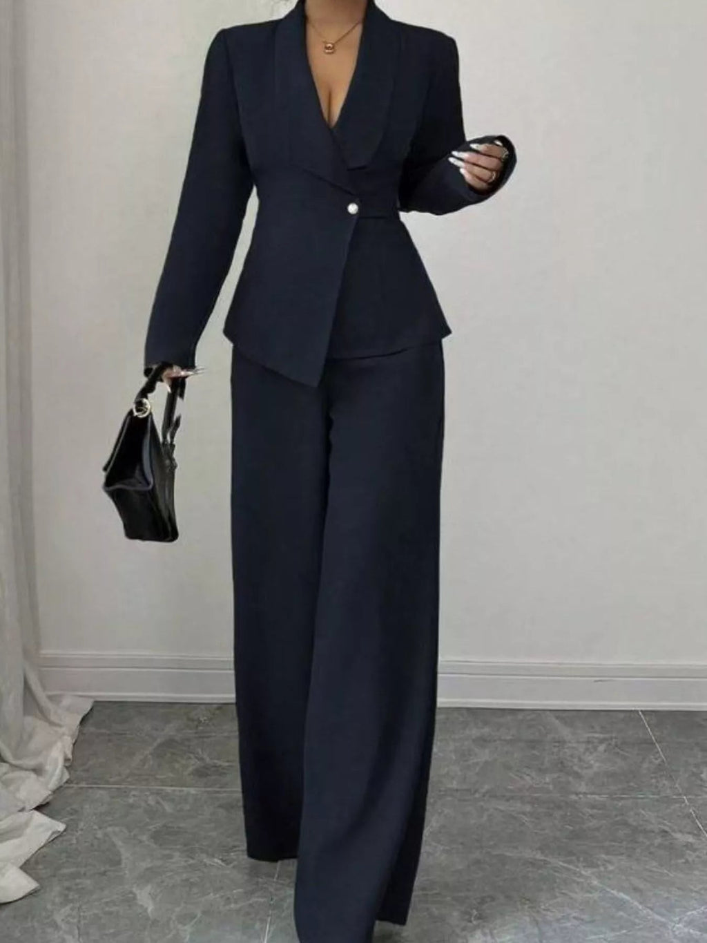 One Button Blazer and Pants Set - Lara Moda