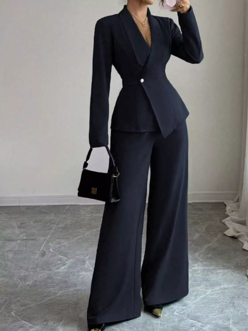 One Button Blazer and Pants Set - Lara Moda