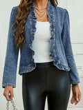Open Front Ruffled Denim Jacket - Lara-moda store