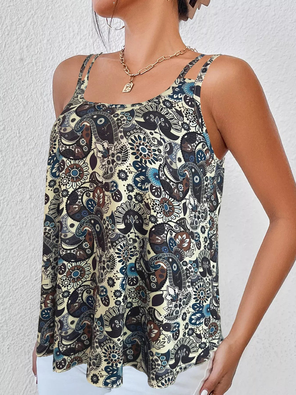 Paisley Print Round Neck Tank - Lara Moda