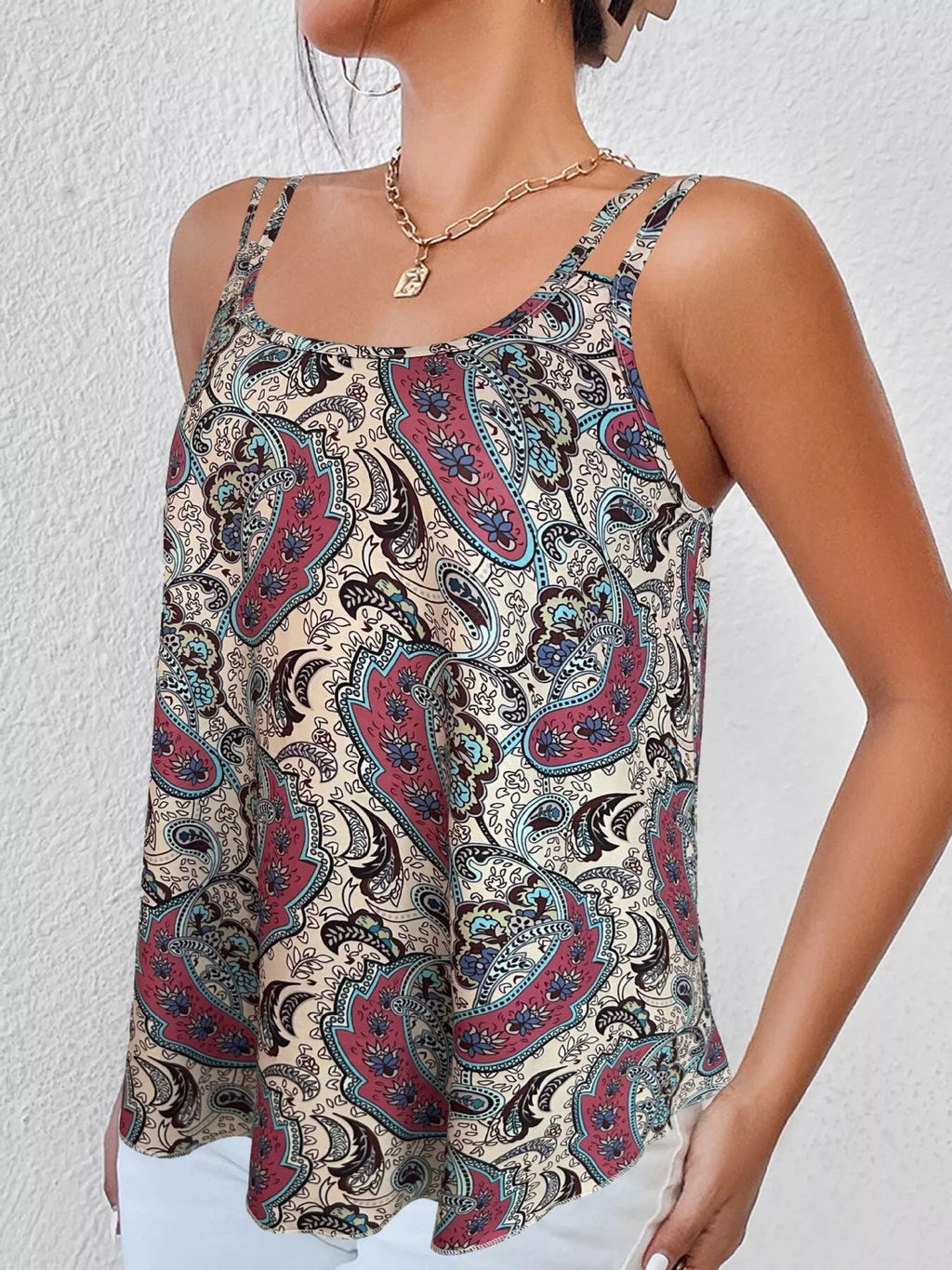 Paisley Print Round Neck Tank - Lara Moda