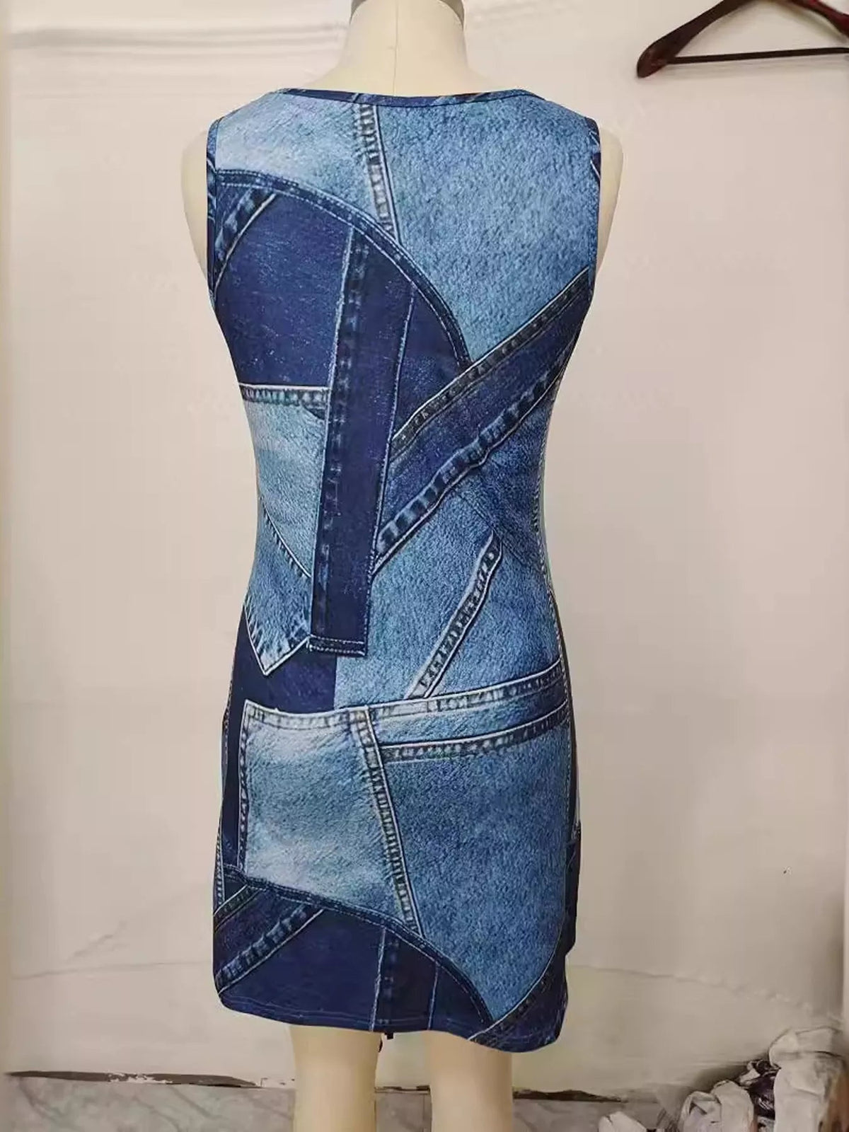 Patchwork Denim Sleeveless Dress - Lara-moda store