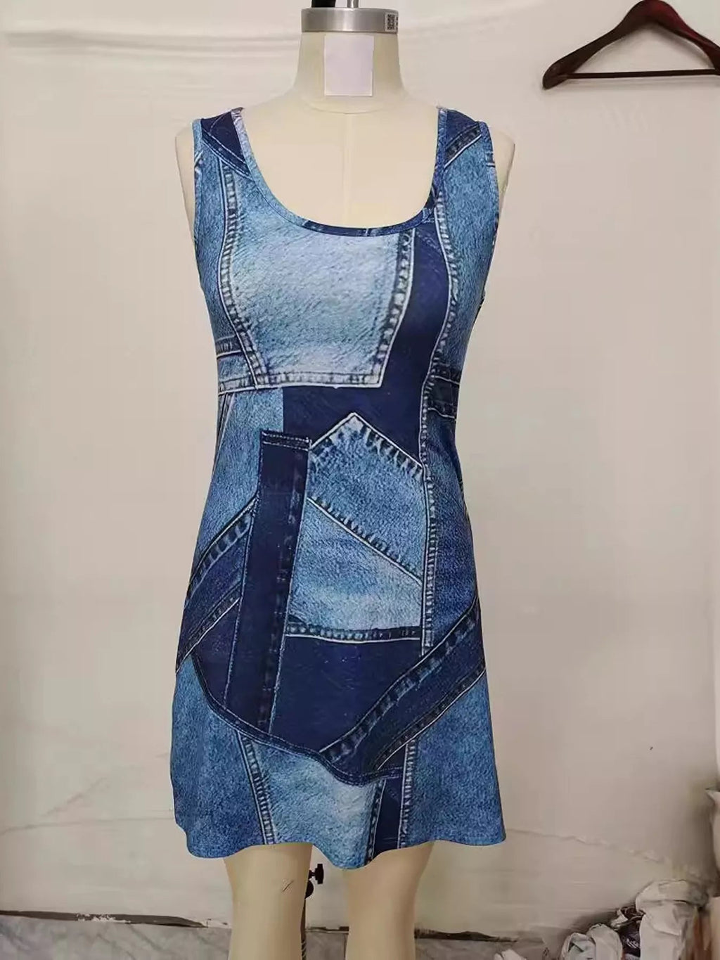 Patchwork Denim Sleeveless Dress - Lara-moda store