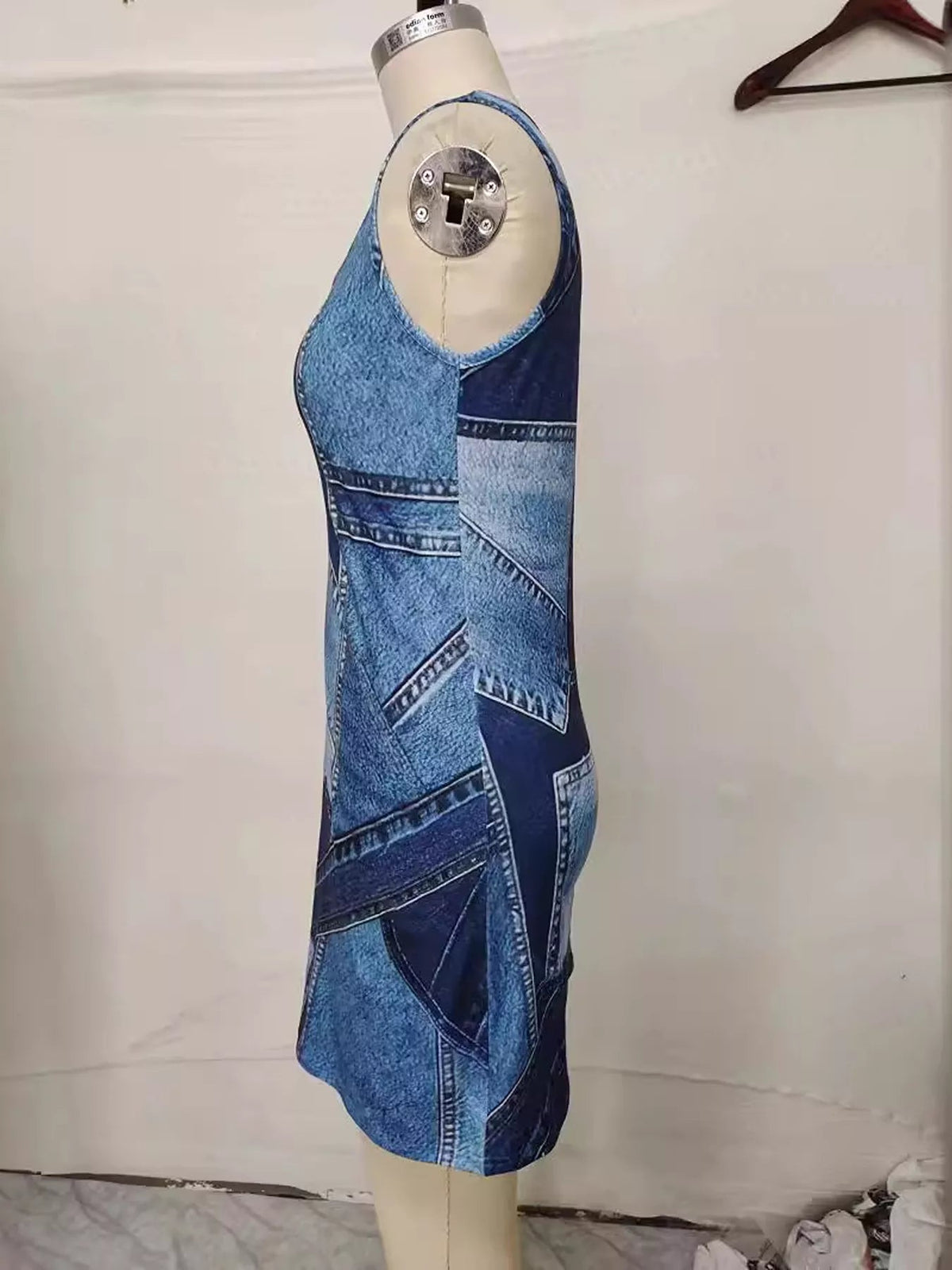Patchwork Denim Sleeveless Dress - Lara-moda store