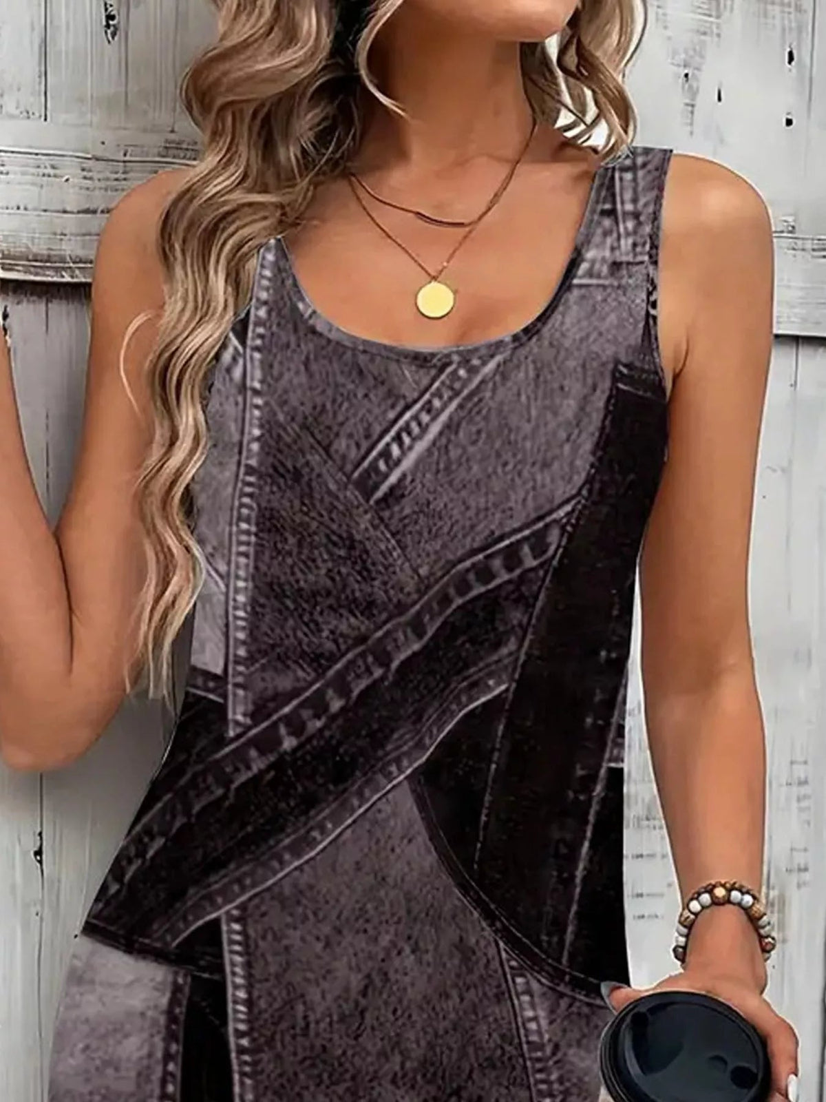 Patchwork Denim Sleeveless Dress - Lara-moda store