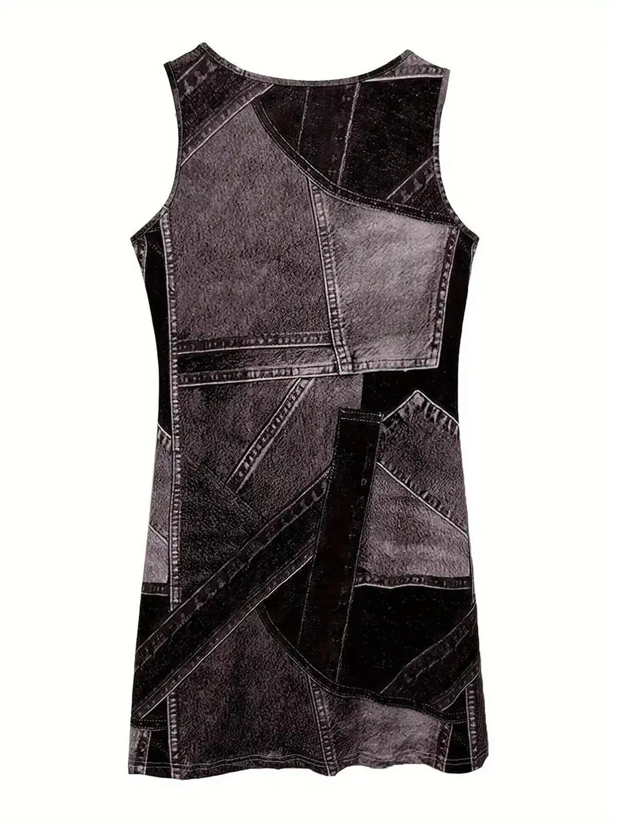 Patchwork Denim Sleeveless Dress - Lara-moda store