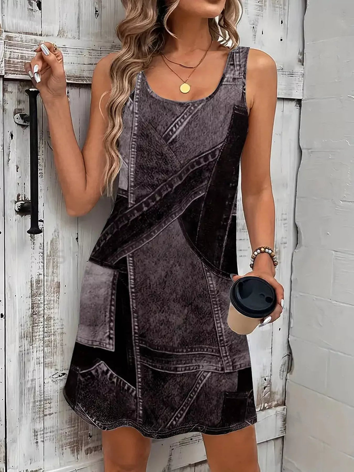 Patchwork Denim Sleeveless Dress - Lara-moda store