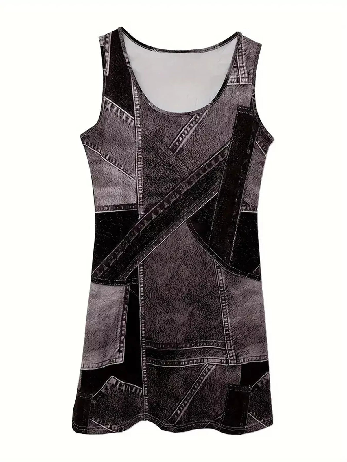 Patchwork Denim Sleeveless Dress - Lara-moda store
