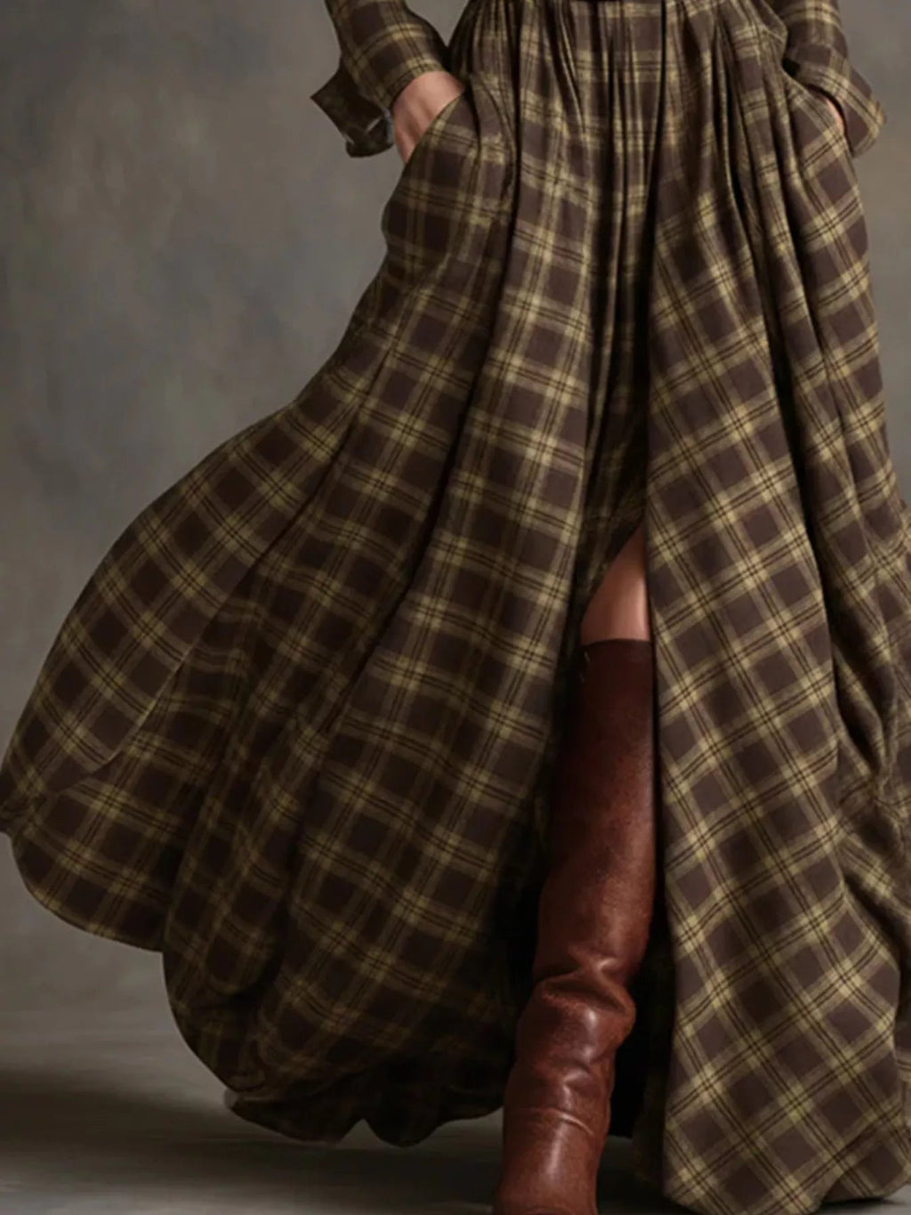 Plaid Button Front Maxi Shirt Dress - Lara Moda