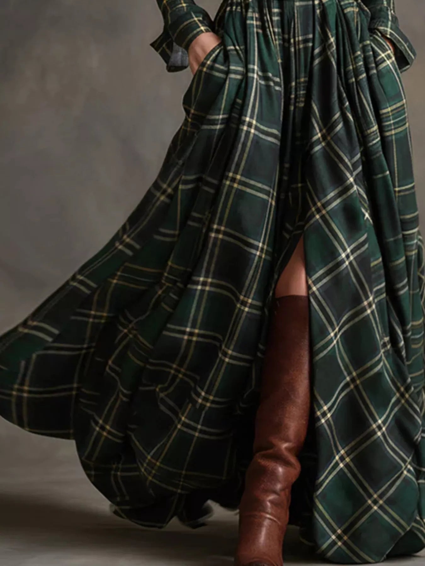Plaid Button Front Maxi Shirt Dress - Lara Moda