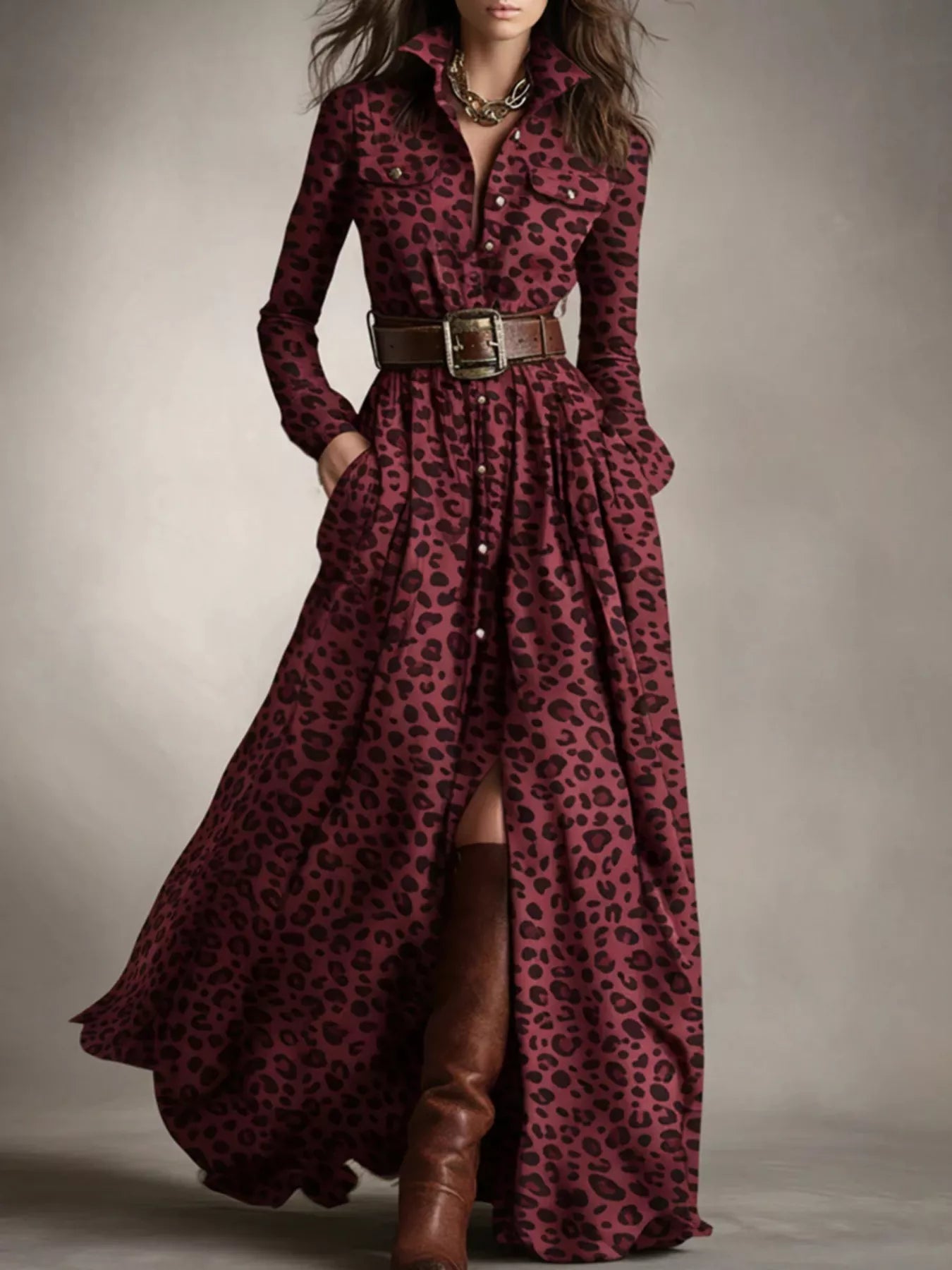 Plaid Button Front Maxi Shirt Dress - Lara Moda