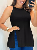 Plus Size Slit Round Neck Cami - Lara Moda