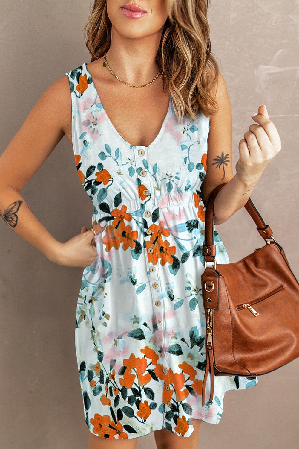 Printed Button Down Sleeveless Magic Dress - Lara Moda
