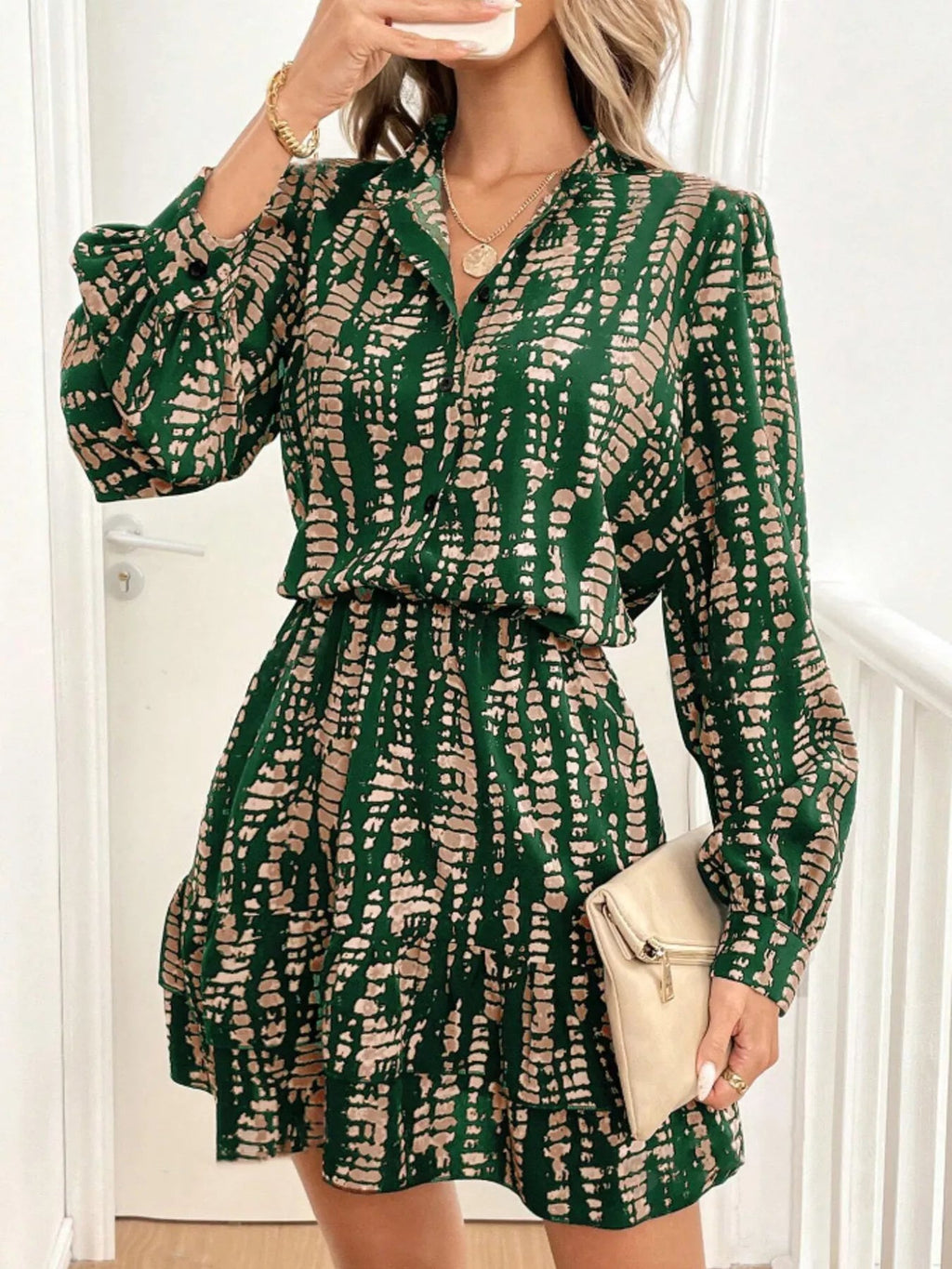 Printed Long Sleeve Mini Dress - Lara Moda