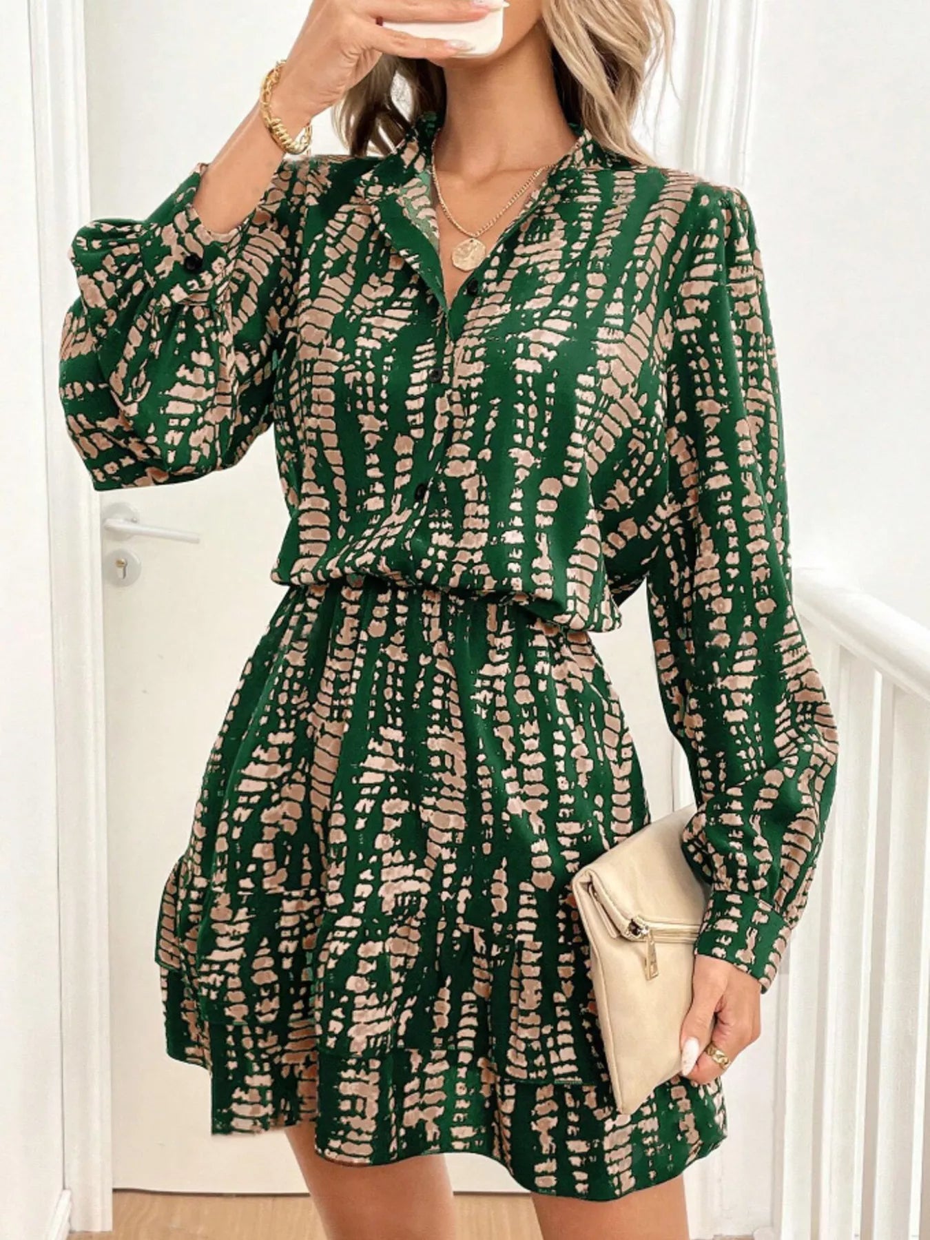 Printed Long Sleeve Mini Dress - Lara Moda