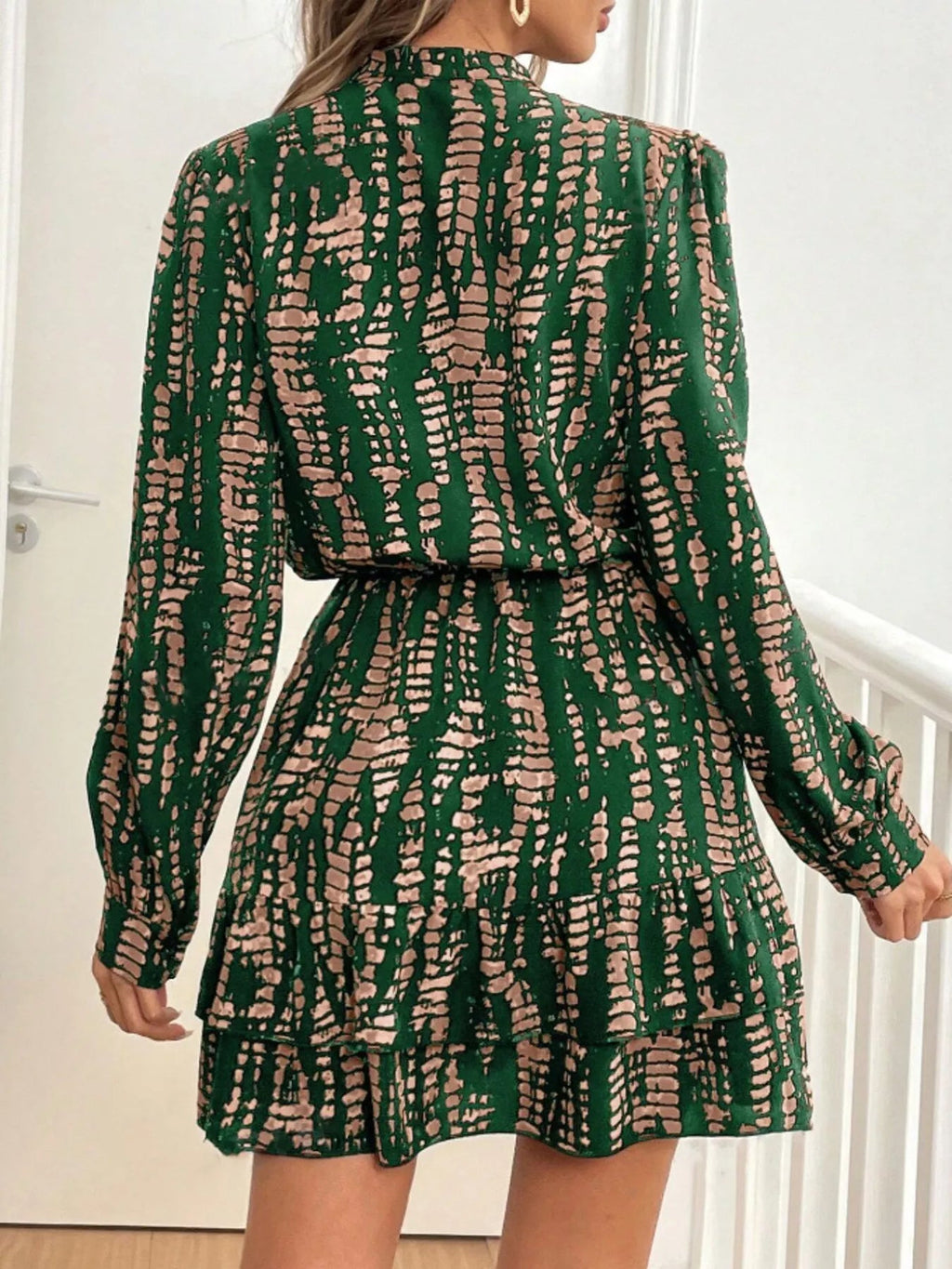 Printed Long Sleeve Mini Dress - Lara Moda