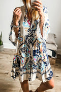 Printed Notched Three-Quarter Sleeve Mini Dress - Lara Moda