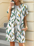 Printed Round Neck Short Sleeve Mini Dress - Lara-moda store