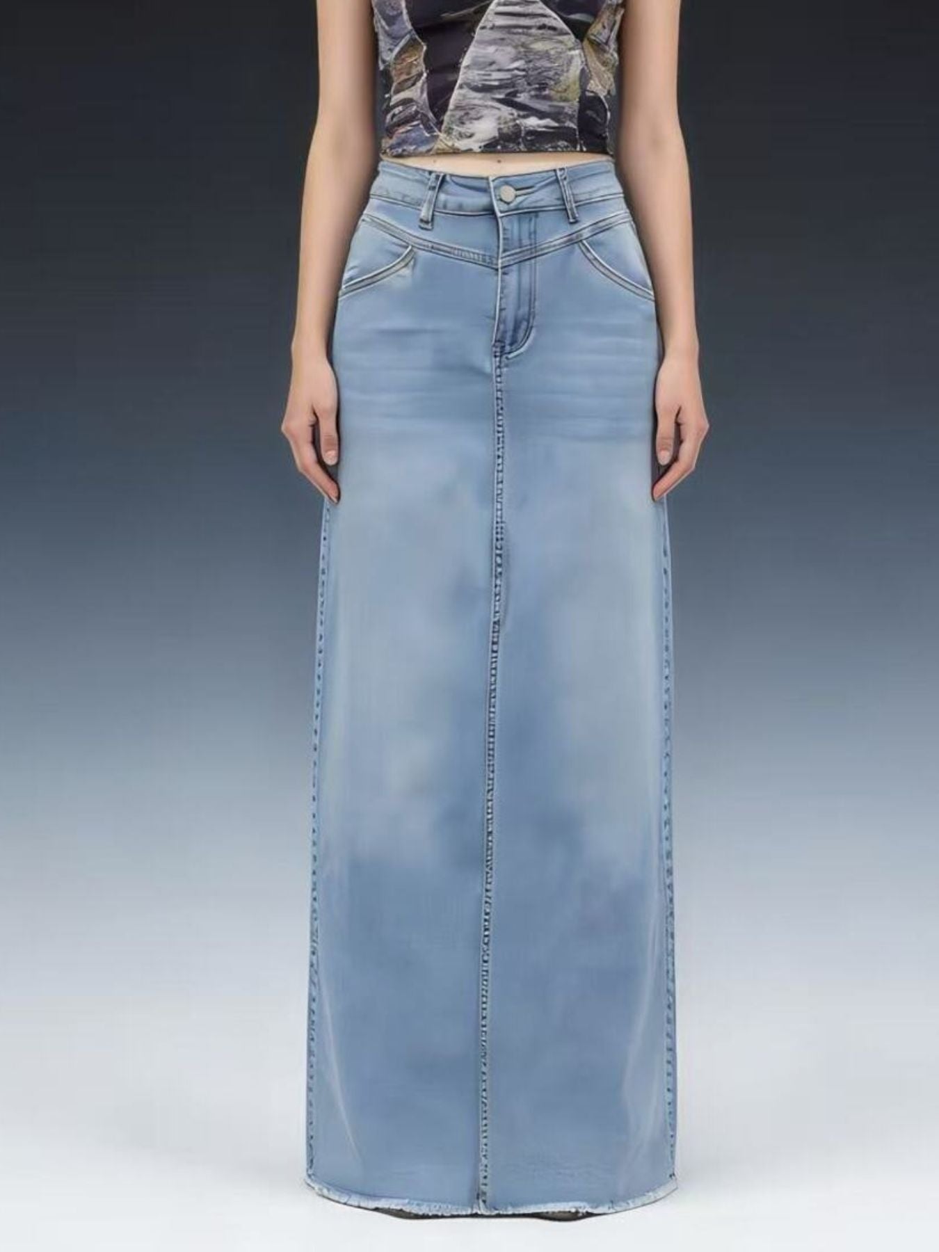 Raw Hem Maxi Denim Skirt - Lara Moda