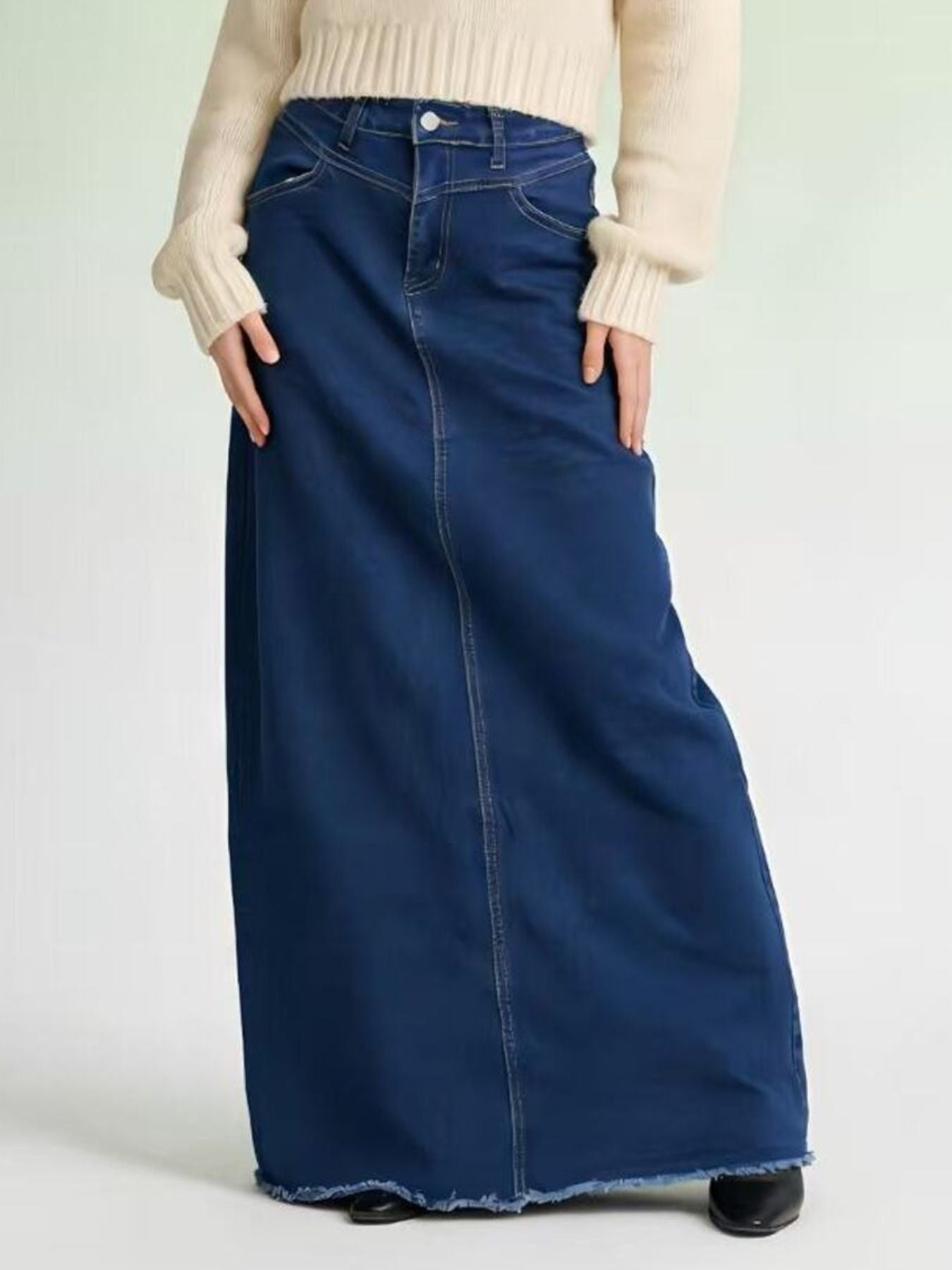 Raw Hem Maxi Denim Skirt - Lara Moda